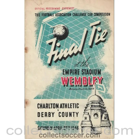 1946 FA Cup Final Programme Charlton v Derby County - Collect Soccer