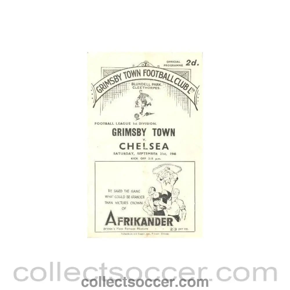 1946 - Grimsby Town v Chelsea official programme 21/09/1946 Very Rare! - Collect Soccer
