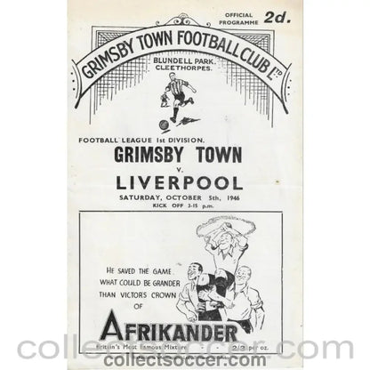 1946 - Grimsby v Liverpool 5/10/1946 Official Programme - Collect Soccer