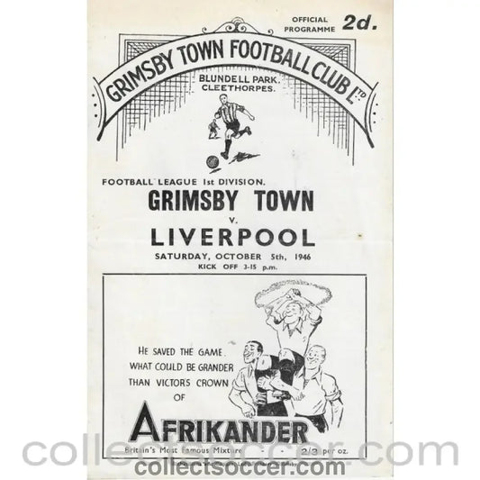 1946 - Grimsby v Liverpool 5/10/1946 Official Programme - Collect Soccer