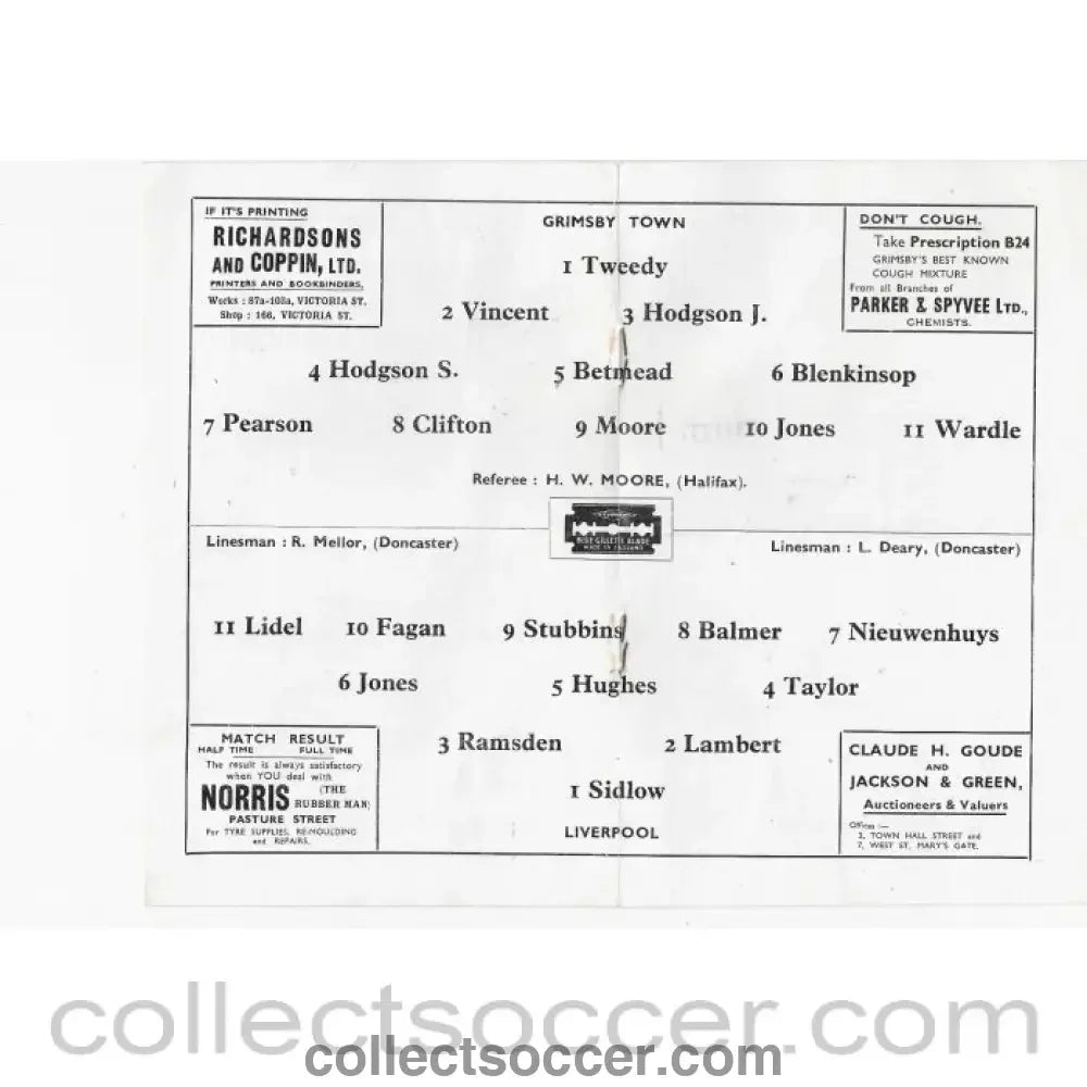 1946 - Grimsby v Liverpool 5/10/1946 Official Programme - Collect Soccer