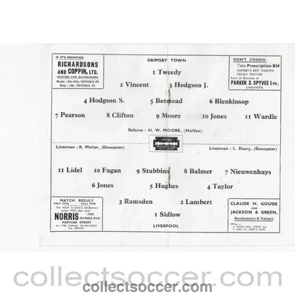 1946 - Grimsby v Liverpool 5/10/1946 Official Programme - Collect Soccer