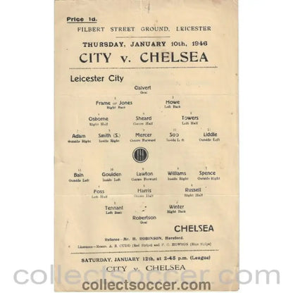 1946 - Leicester City v Chelsea 10/01/1946 FAC Rare Programme - Collect Soccer