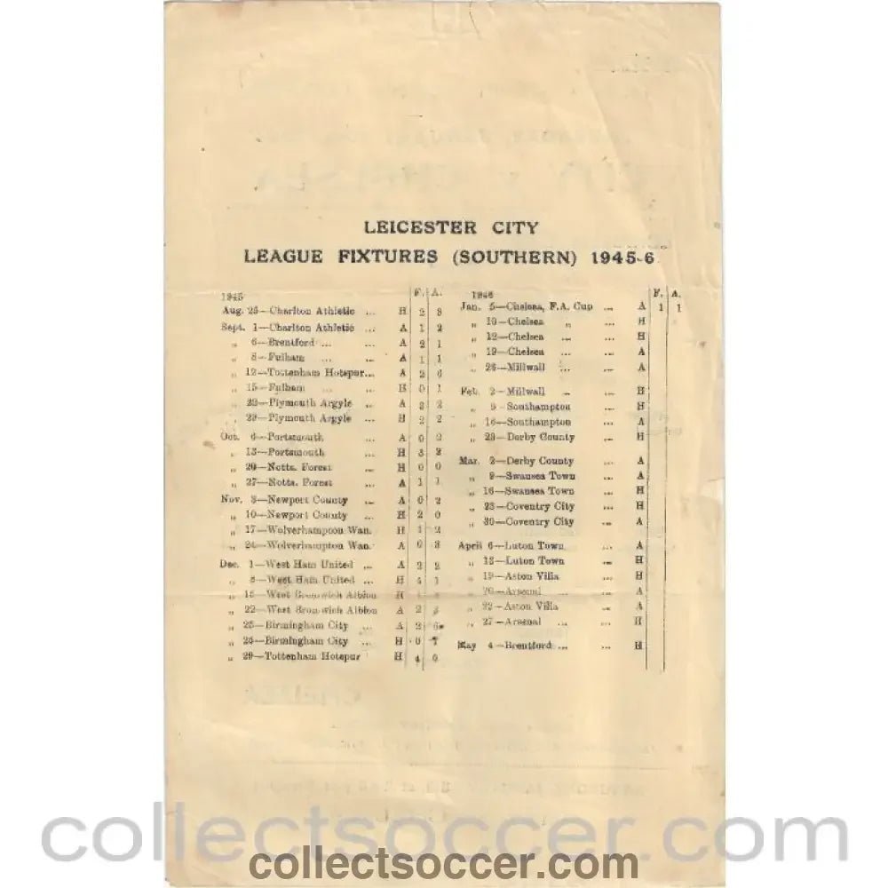 1946 - Leicester City v Chelsea 10/01/1946 FAC Rare Programme - Collect Soccer