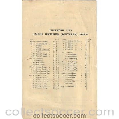 1946 - Leicester City v Chelsea 10/01/1946 FAC Rare Programme - Collect Soccer