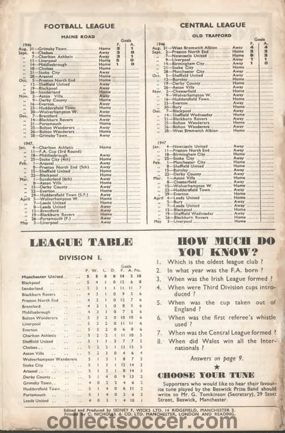 1946 Manchester United v Chelsea Original Programme 18/9/1946