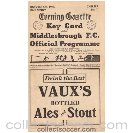 1946 Middlesbrough v Chelsea 5/10/1946 Official Programme - Collect Soccer