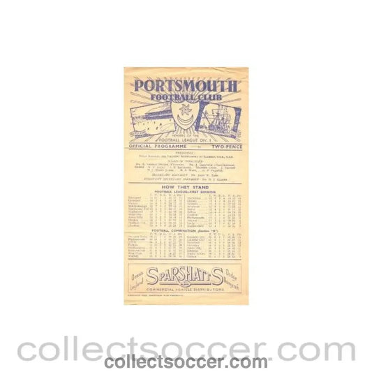 1946 - Portsmouth v Watford official programme 09/11/1946 - Collect Soccer