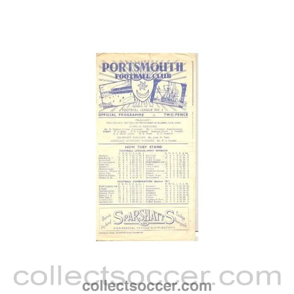 1946 - Portsmouth vChelsea official programme 19/10/1946 - Collect Soccer