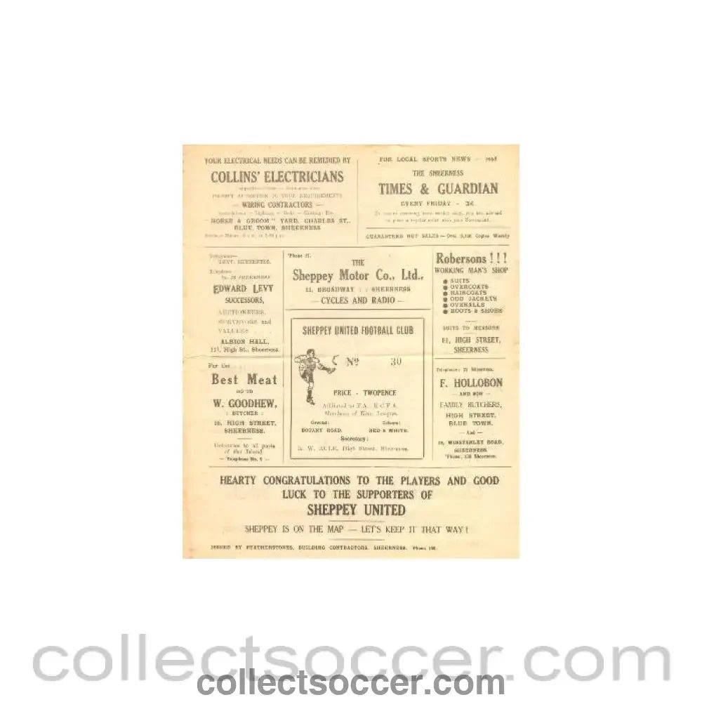1946 - Sheppey United Reserves v Royal Marines Reserves official programme probably of season 1946 - 47 - Collect Soccer