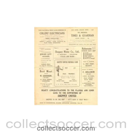 1946 - Sheppey United Reserves v Royal Marines Reserves official programme probably of season 1946 - 47 - Collect Soccer