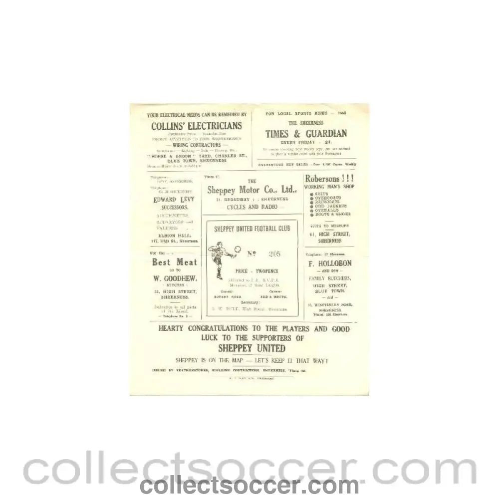 1946 - Sheppey United v Betteshanger Colliery official programme probably of season 1946 - 47 - Collect Soccer