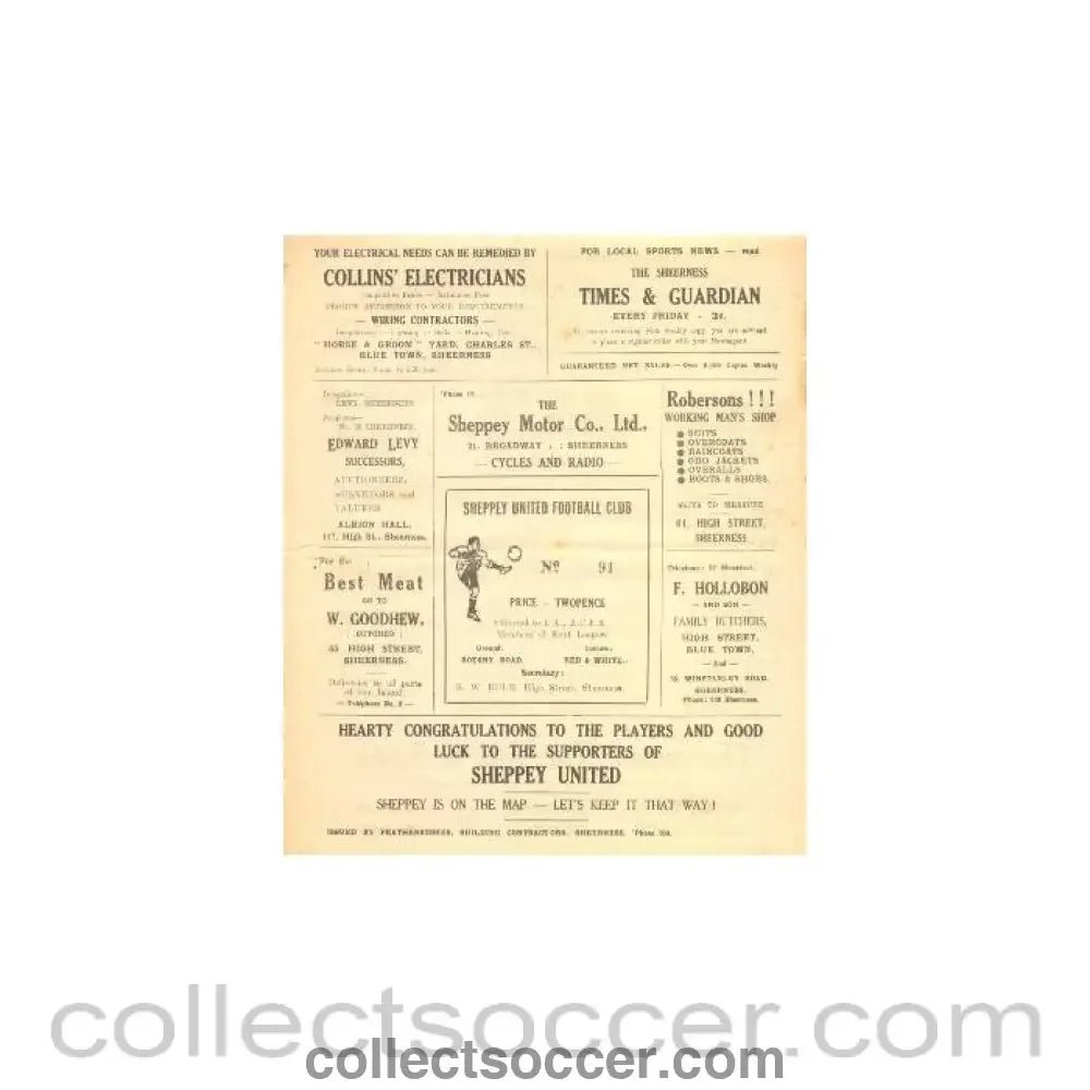 1946 - Sheppey United v Borstal official programme probably of season 1946 - 47 - Collect Soccer