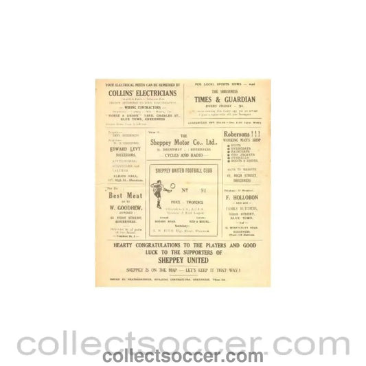 1946 - Sheppey United v Borstal official programme probably of season 1946 - 47 - Collect Soccer