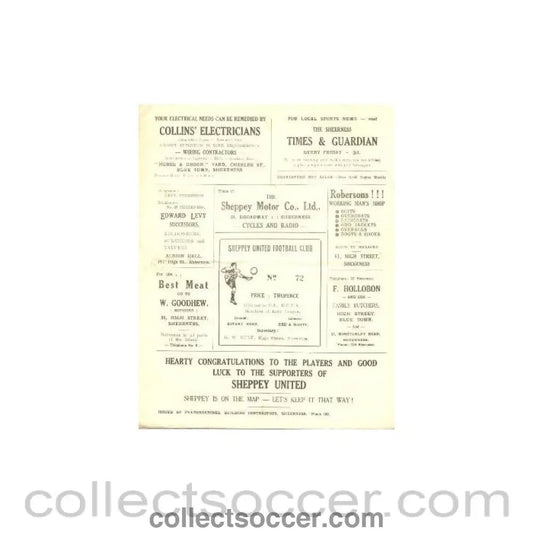 1946 - Sheppey United v Deal official programme probably of season 1946 - 47 - Collect Soccer
