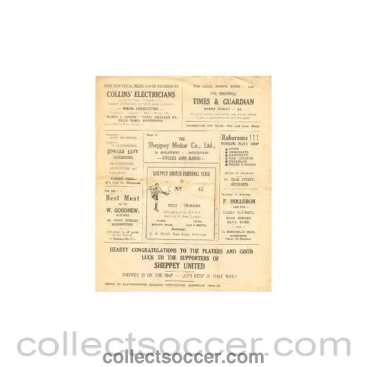 1946 - Sheppey United v Dover official programme probably of season 1946 - 47 - Collect Soccer