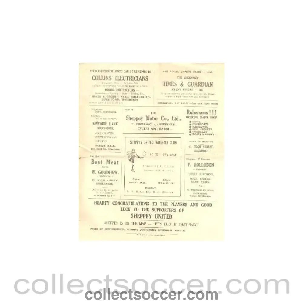 1946 - Sheppey United v Folkstone official programme probably of season 1946 - 47 - Collect Soccer