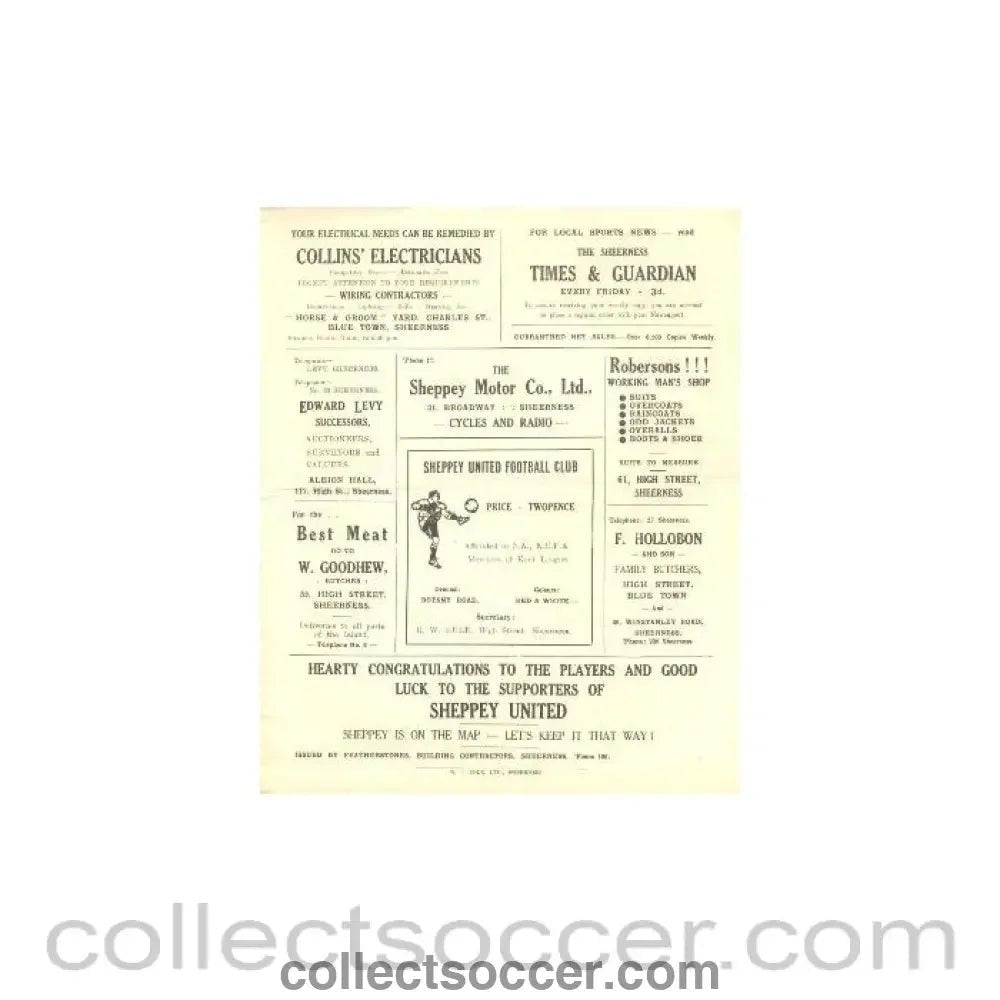 1946 - Sheppey United v Gillingham official programme probably of season 1946 - 47 - Collect Soccer