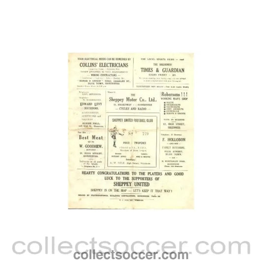 1946 - Sheppey United v Gravesend & Northfleet official programme probably of season 1946 - 47 - Collect Soccer