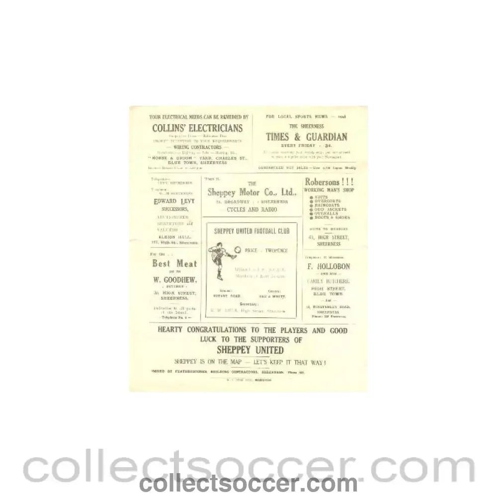 1946 - Sheppey United v Ramsgate official programme probably of season 1946 - 47 - Collect Soccer