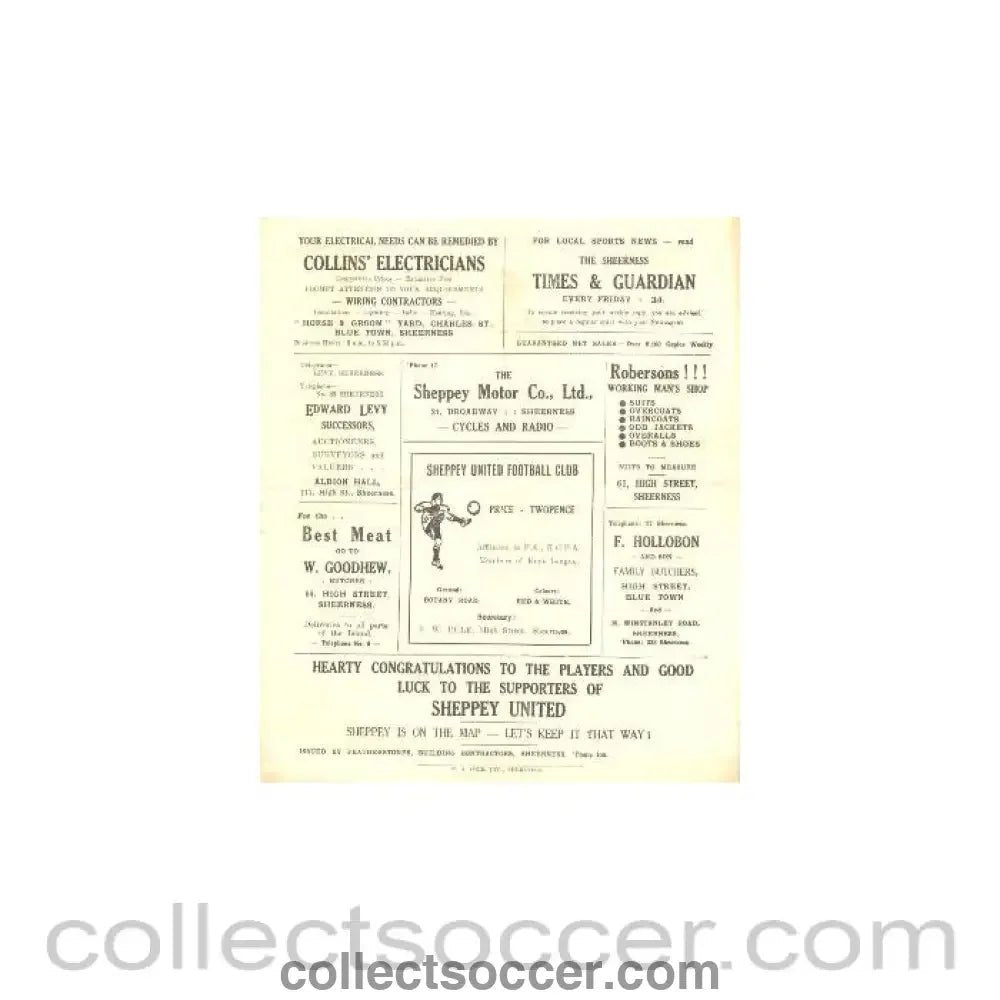 1946 - Sheppey United v Snowdown Colliery official programme probably of season 1946 - 47 - Collect Soccer