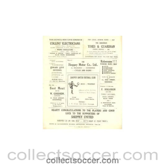 1946 - Sheppey United v Snowdown Colliery official programme probably of season 1946 - 47 - Collect Soccer
