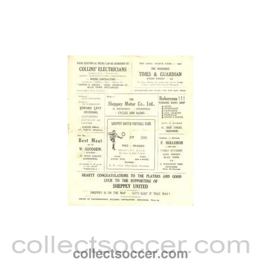 1946 - Sheppey United v Woolwich Polytechnic official programme probably of season 1946 - 47 - Collect Soccer