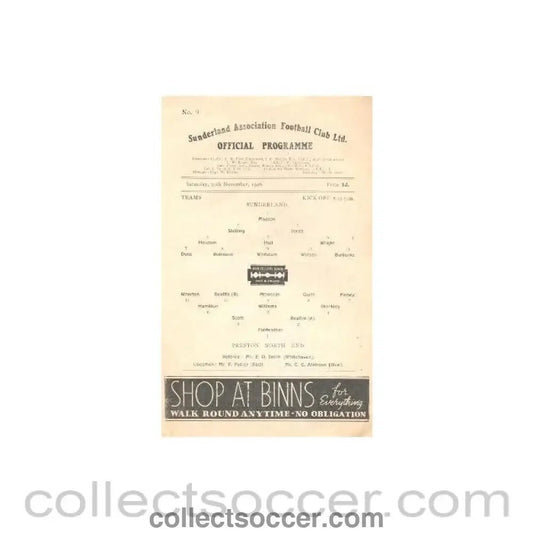 1946 - Sunderland v Preston North End official programme 30/11/1946 - Collect Soccer