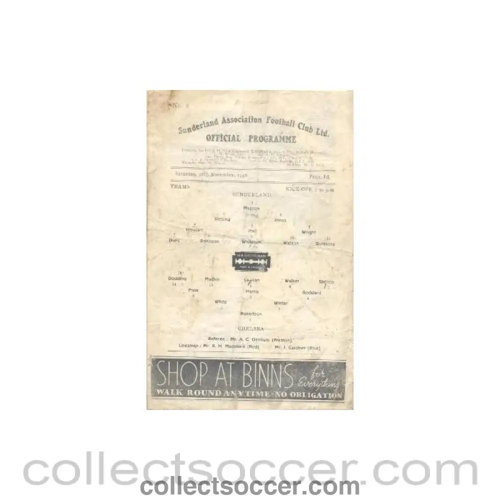 1946 - Sunderland vChelsea official programme 16/11/1946 - Collect Soccer