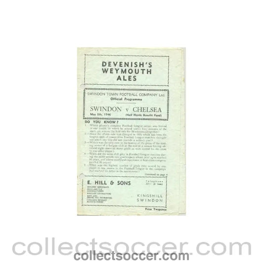 1946 - Swindon Town vChelsea official programme 08/05/1946