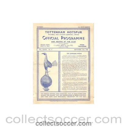 1946 - Tottenham Hotspur v Newcastle United official programme 14/09/1946 - Collect Soccer