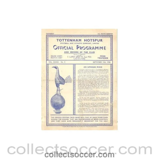 1946 - Tottenham Hotspur v Newcastle United official programme 14/09/1946 - Collect Soccer