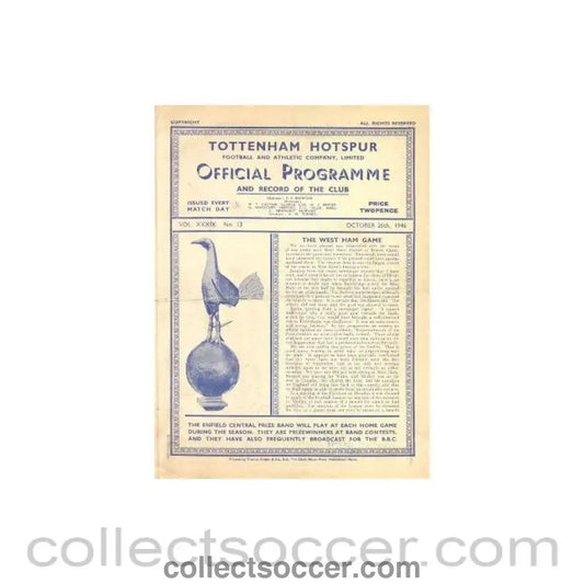 1946 - Tottenham Hotspur v Sheffield Wednesday official programme 26/10/1946 - Collect Soccer