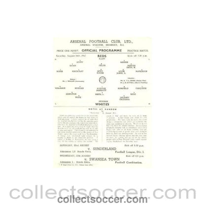 1947 - Arsenal practice match official programme Reds v Whites 16/08/1947 - Collect Soccer