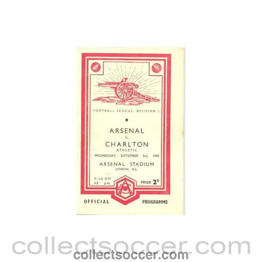 1947 - Arsenal v Charlton official programme 03/09/1947 Football League