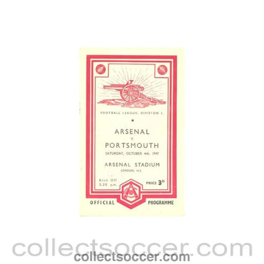 1947 - Arsenal v Portsmouth official programme 04/10/1947 Football League