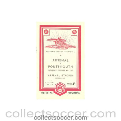 1947 - Arsenal v Portsmouth official programme 04/10/1947 Football League - Collect Soccer