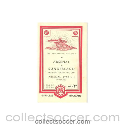 1947 - Arsenal v Sunderland official programme 23/08/1947 Football League - Collect Soccer