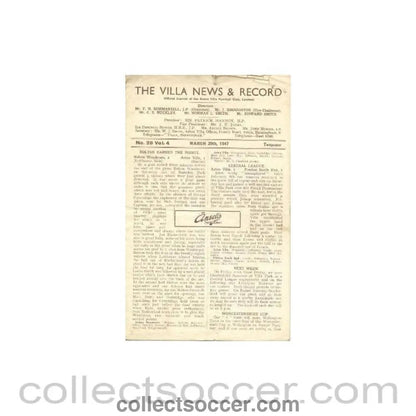 1947 - Aston Villa vChelsea official programme 29/03/1947 - Collect Soccer