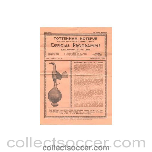 1947 - At Tottenham Hotspur - Arsenal vChelsea official programme 18/01/1947