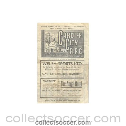 1947 - Cardiff City v Barnsley official programme 13/12/1947