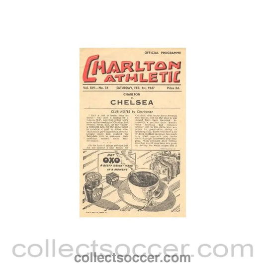 1947 - Charlton Athletic vChelsea official programme 01/02/1947 - Collect Soccer