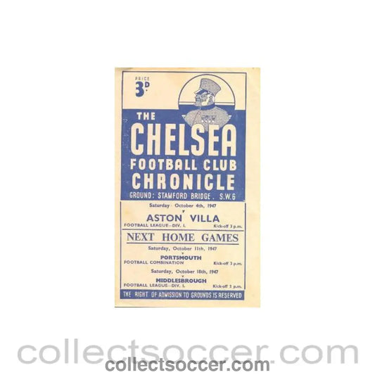 1947 - Chelsea v Aston Villa official programme 04/10/1947