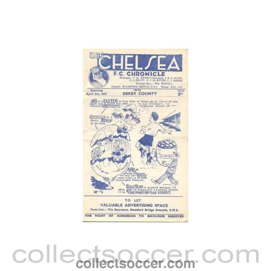 1947 - Chelsea v Derby County official programme 05/04/1947