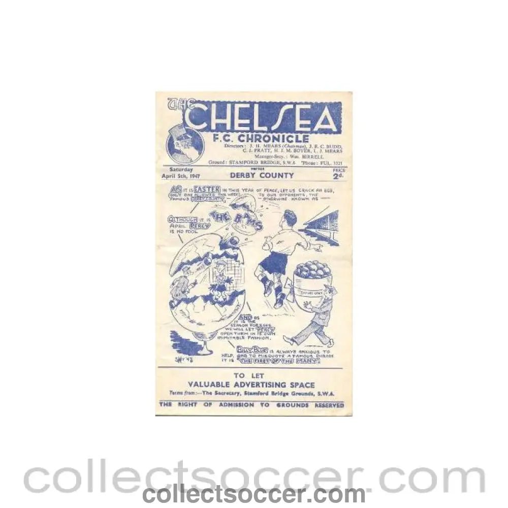 1947 - Chelsea v Derby County official programme 05/04/1947 - Collect Soccer