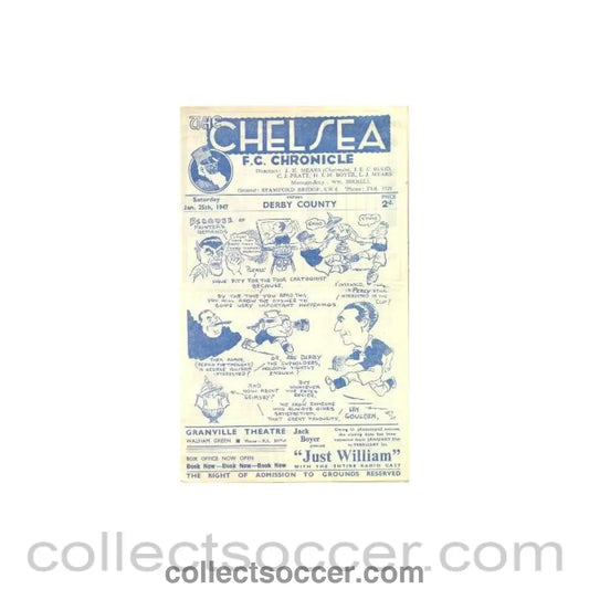 1947 - Chelsea v Derby County official programme 25/01/1947