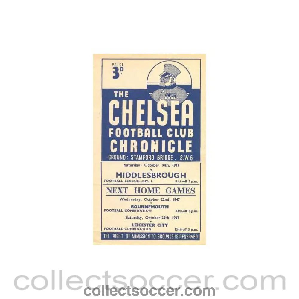 1947 - Chelsea v Middlesbrough official programme 18/10/1947 - Collect Soccer