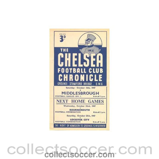 1947 - Chelsea v Middlesbrough official programme 18/10/1947