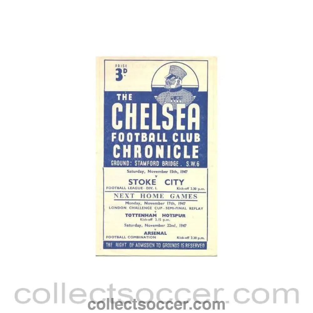 1947 - Chelsea v Stoke City official programme 15/11/1947 - Collect Soccer