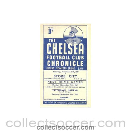 1947 - Chelsea v Stoke City official programme 15/11/1947 - Collect Soccer